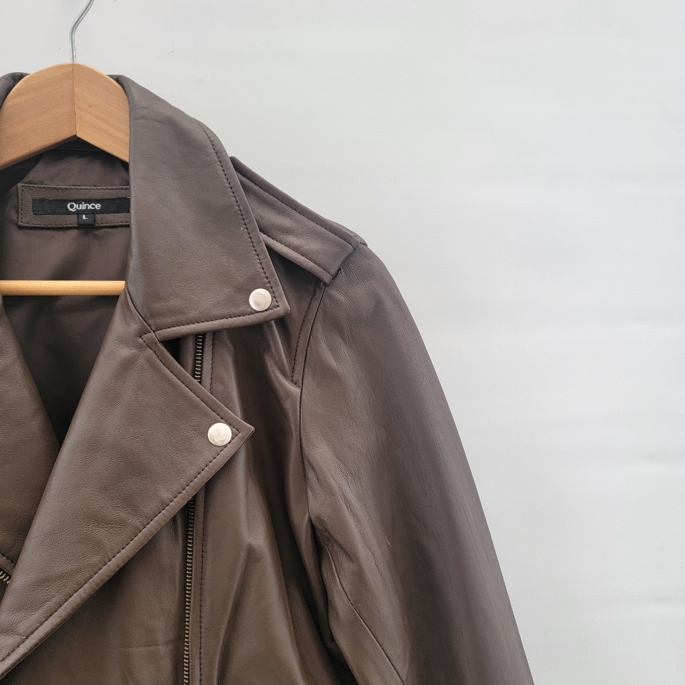 Quince Mocha Brown Leather Moto Biker Jacket Size Large Timeless Minimalist - Picture 7 of 16